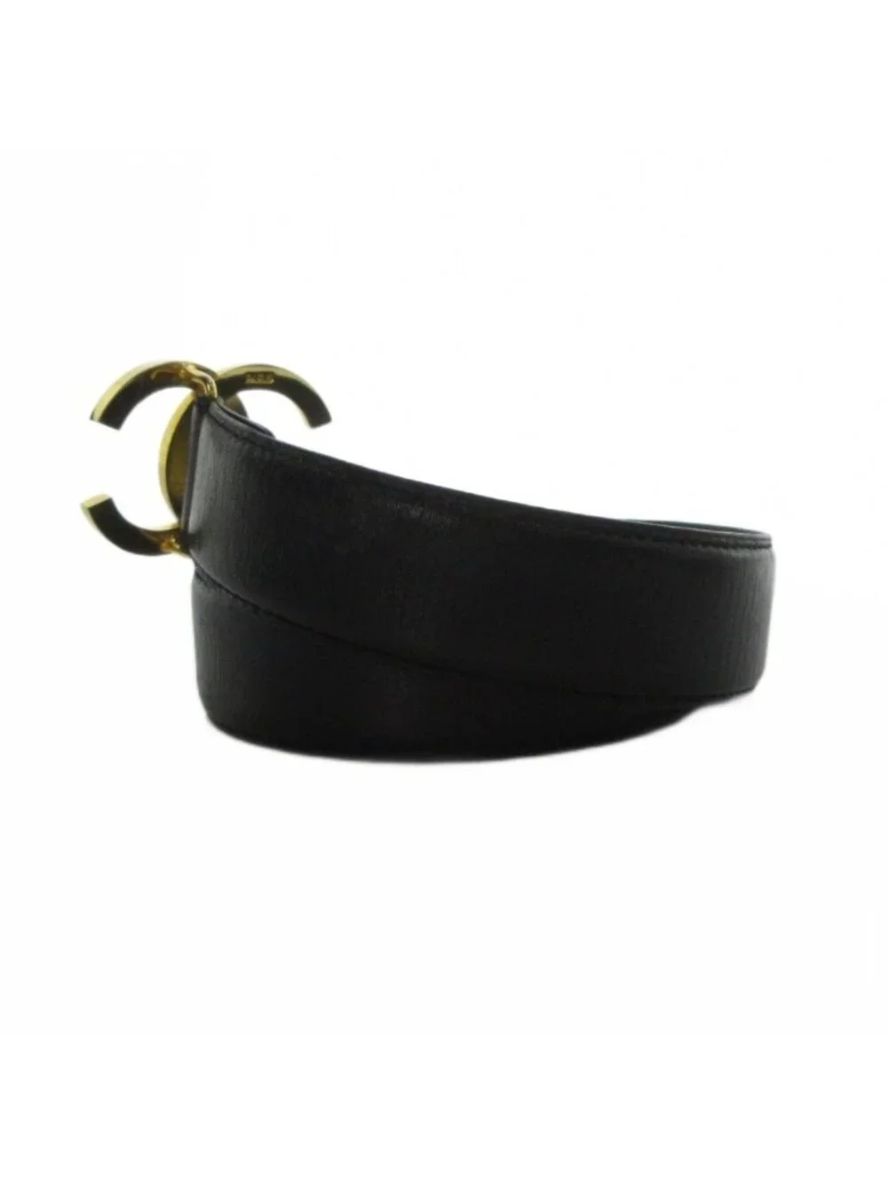 Chanel Belt CC Logo Gold Leather 75 30 Black